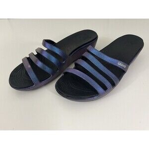 Crocs Rhonda Wedge Iridescent Black Slip On Casual Sandal Women's Size 9 Comfort